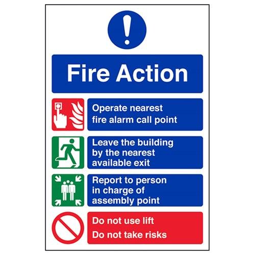 VSafety General Fire Action Prohibition/Safe Lifts Schild, Hochformat, 200 x 300 mm, 1 mm starrer Kunststoff von V Safety