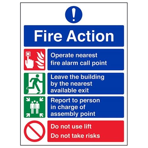 VSafety General Fire Action Prohibition/Safe Lifts Schild, Hochformat, 300 x 400 mm, 1 mm starrer Kunststoff von V Safety