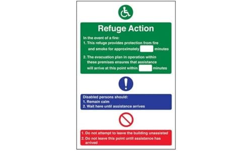 VSafety Refuge Action Schild, Hochformat, 200 mm x 300 mm, 1 mm starrer Kunststoff von V Safety