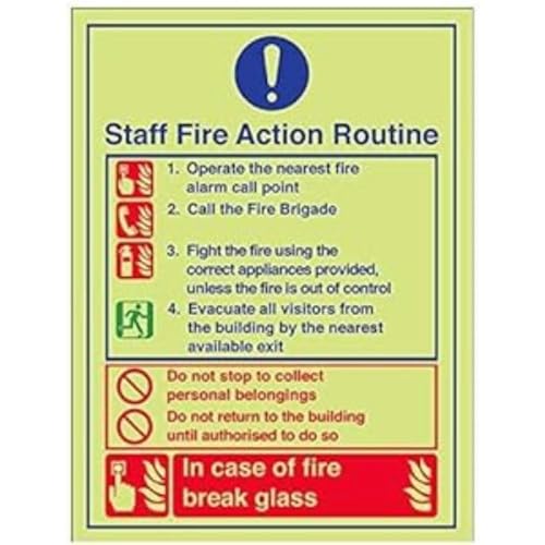 VSafety Glow In The Dark Caravan Site Fire Action Schild, 200 mm x 300 mm, fester Kunststoff von V Safety