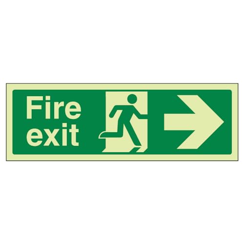 VSafety Warnschild „Fire Exit“, 300 x 100 mm, fester Kunststoff, leuchtet in der Dunkelheit, Pfeil rechts VSafety Warnschild „Fire Exit“, 300 x 100 mm, fester Kunststoff, leuchtet in der Dunkelheit, Pfeil rechts von VSafety