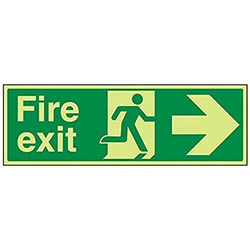 VSafety Warnschild „Fire Exit“, 450 x 150 mm, fester Kunststoff, leuchtet in der Dunkelheit, Pfeil rechts VSafety Warnschild „Fire Exit“, 450 x 150 mm, fester Kunststoff, leuchtet in der Dunkelheit, Pfeil rechts von VSafety