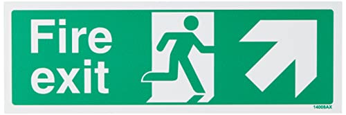 vsafety 14008 ax-r "FIRE EXIT Pfeil bis und rechts" Zeichen, 1 mm starrer Kunststoff, Landschaft, 300 mm x 100 mm, grün von VSafety