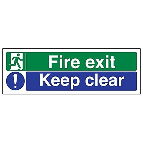 VSafety Schild für Notausgang mit Aufschrift „Fire Exit/Keep Clear“, Querformat, 300 x 100 mm, selbstklebendes Vinyl, englische Version von VSafety