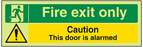 vsafety 14013 ax-g Fire Exit Schild, Fire Exit//NUR Tür beunruhigt, Kunststoff, Landschaft, 300 mm x 100 mm, schwarz/grün/gelb von VSafety