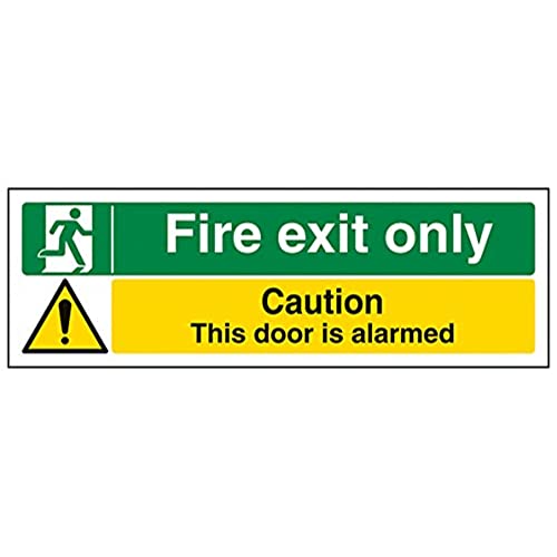 vsafety 14013 ax-r Fire Exit Schild, Fire Exit//NUR Tür beunruhigt, starrer Kunststoff, Landschaft, 300 mm x 100 mm, schwarz/grün/gelb von VSafety