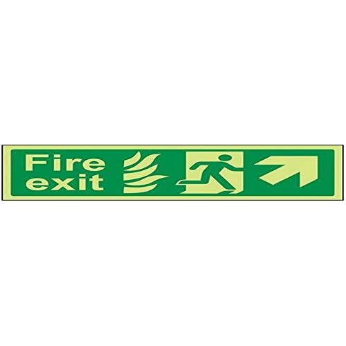 VSafety Glow In The Dark NHS Fire Exit Arrow Up Right Schild - 300 mm x 100 mm - fester Kunststoff von V Safety