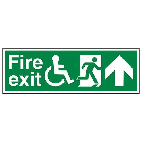 VSafety Schild mit Aufschrift "Fire Exit" mit Pfeil nach oben, Querformat, 450 mm x 150 mm, 1 mm starrer Kunststoff von V Safety