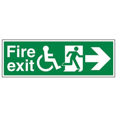 vsafety 14033bp-s Fire Exit Schild, Rad Stuhl, Fire Exit mit Text Pfeil rechts, selbstklebend, Landschaft, 600 mm x 200 mm x 200 mm, grün von VSafety