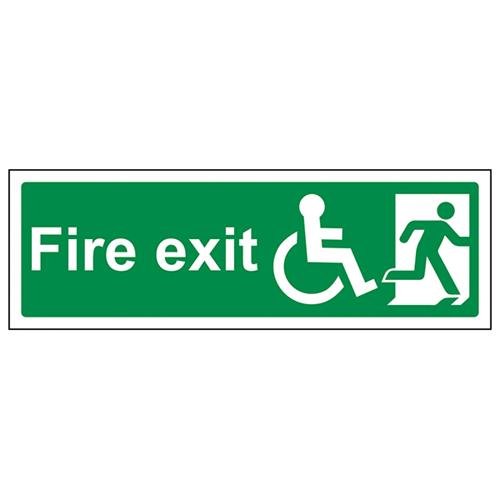 vsafety 14034 ax-r Fire Exit Schild, Rad Stuhl Final Fire Exit mit Text Man rechts, starrer Kunststoff, Landschaft, 300 mm x 100 mm, grün von VSafety