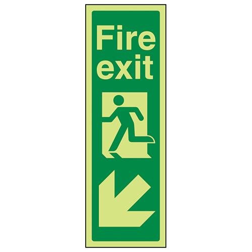 vsafety 14041 ak-g "FIRE EXIT Arrow Down links" Sign, Glow In Dark, 1 mm, Kunststoff, Hochformat, 100 mm x 300 mm, grün von VSafety