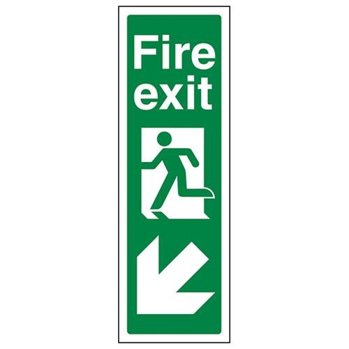 VSafety Portrait Fire Exit Arrow Down Left Schild - Hochformat - 100 mm x 300 mm - Selbstklebendes Vinyl von V Safety