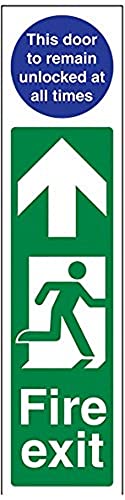 VSafety Schild mit Aufschrift "Fire Exit" für die rechte Tür und Tür bleibt freigeschaltet, Hochformat, 75 mm x 300 mm, 1 mm starrer Kunststoff von V Safety