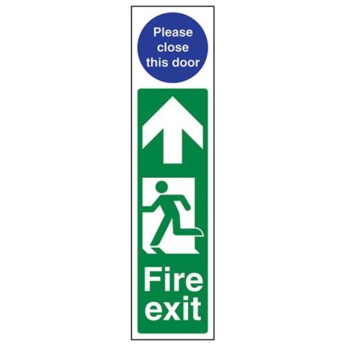 VSafety Türschild "Fire Exit" "Man Left/Please Close This Door", Hochformat, 75 mm x 300 mm, 1 mm Hartkunststoff von V Safety