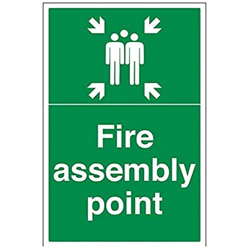 VSafety englische Schild „Fire Assembly Point“ mit Familienaufdruck, 400 x 600 mm, 2 mm starrer Kunststoff von VSafety