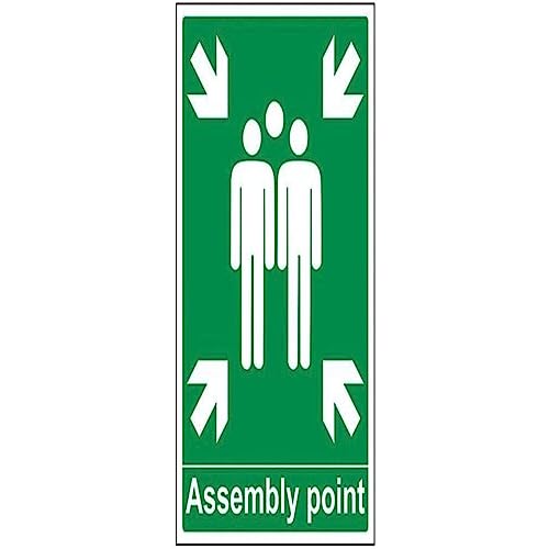 vsafety 17018bc-s Fire Assembly Point Schild, ASSEMBLY Point mit Familie, selbstklebend, Hochformat, 300 mm x 400 mm, grün von VSafety