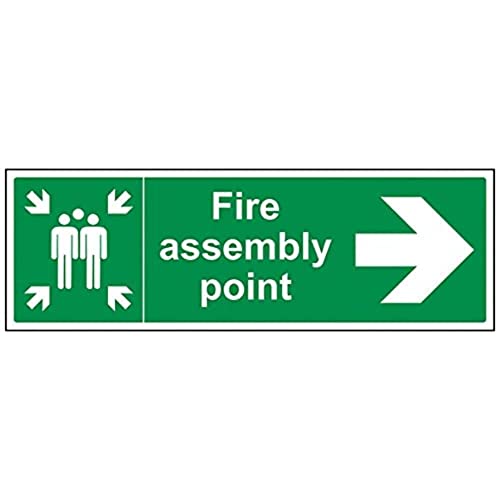 vsafety 17022bj-s"FIRE Assembly Point Pfeil rechts" Pflicht Schilder, selbstklebendes Vinyl, Landschaft, 450 mm x 150 mm, grün von VSafety