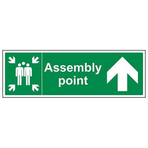 VSafety Assembly Point Arrow Up Schild – Querformat – 450 mm x 150 mm – selbstklebendes Vinyl von V Safety
