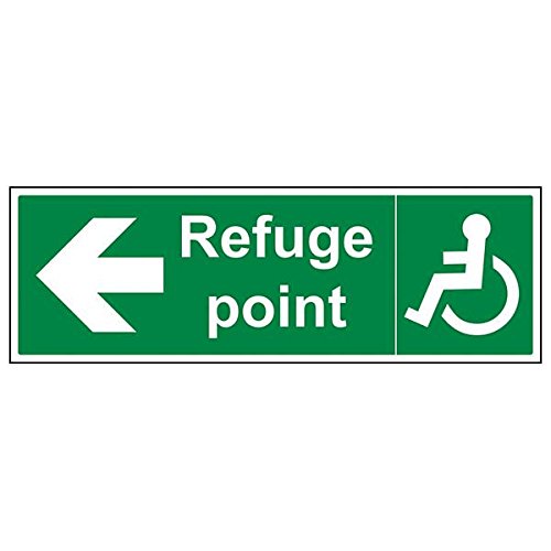 VSafety 17058BP-S Schild "Refuge Point Pfeil links", Querformat, 600 mm x 200 mm, 3 Stück von V Safety