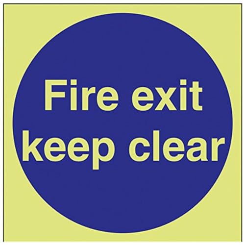 VSafety Glow In The Dark Fire Exit Keep Clear Pflichtschild, 200 mm x 200 mm, starrer Kunststoff von V Safety