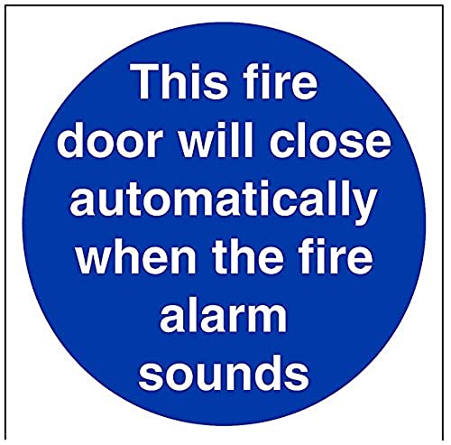 VSafety This Fire Door Will Close Automatically On The Operation Of The Fire Alarm Schild - Quadratisch - 150 mm x 150 mm - Selbstklebendes Vinyl von V Safety