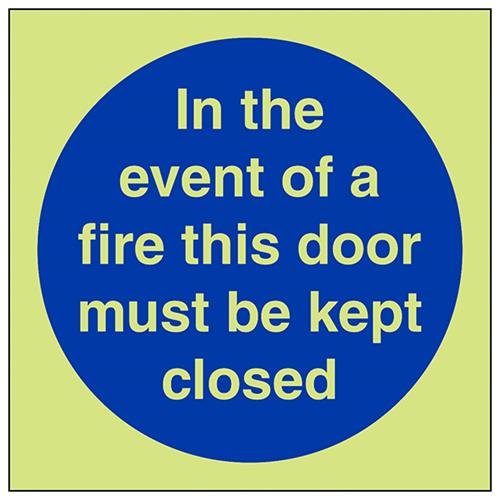 VSafety Glow In The Dark In The Event Of Fire This Door Must Be Closed Schild, 200 mm x 200 mm, starrer Kunststoff von V Safety