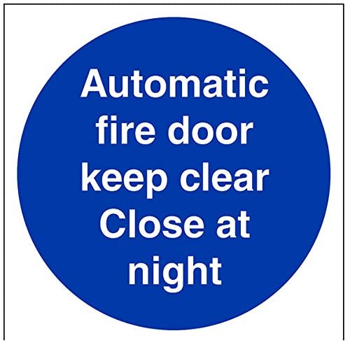 vsafety 18014 Fototapete at-s Gebotszeichen ", automatische Fire Door Keep Clear. Close At Night", selbstklebend, quadratisch, 200 mm x 200 mm x 200 mm, blau von VSafety