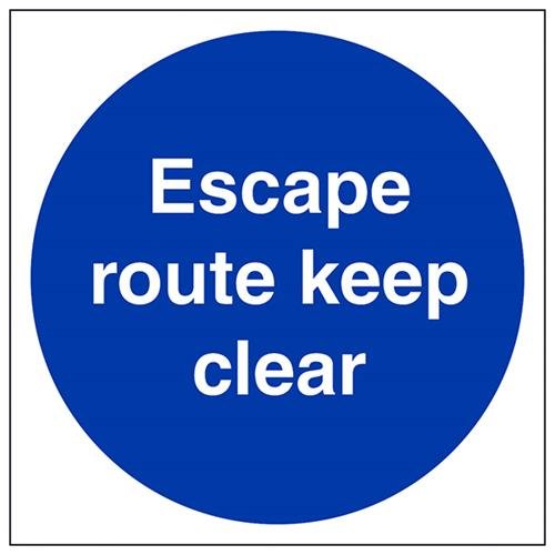 VSafety Escape Route Keep Clear Schild, quadratisch, 200 x 200 mm, 1 mm starrer Kunststoff von V Safety