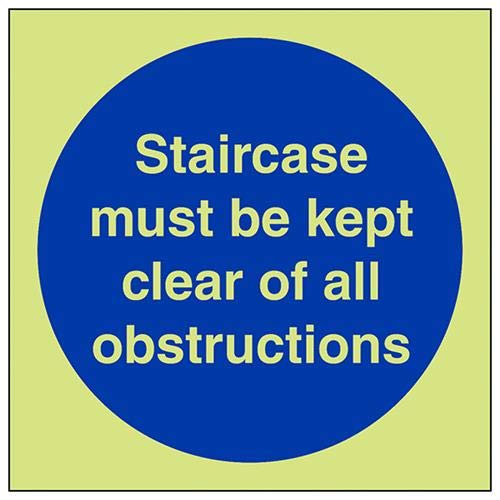 VSafety Glow In The Dark Treppenkoffer Must Be Kept Clear Of All Obstructions Schild, 150 mm x 150 mm, fester Kunststoff von V Safety