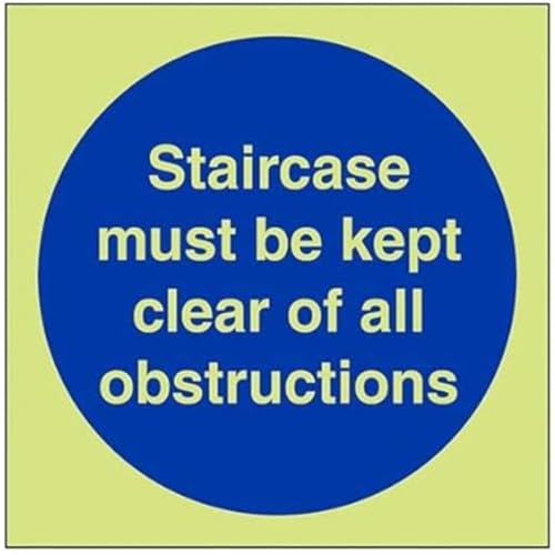 VSafety Glow In The Dark Treppenkoffer Must Be Kept Clear Of All Obstructions Schild aus starrem Kunststoff, 200 mm x 200 mm von V Safety