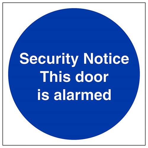 vsafety 18028 at-s "Sicherheit Pinnwand ist diese Tür Alarmgesicherter" Pflicht Schilder, selbstklebendes Vinyl, quadratisch, 200 mm x 200 mm x 200 mm, blau von VSafety