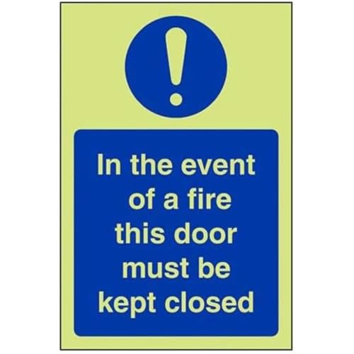 VSafety Glow In The Dark In The Event Of Fire This Door Must Be Closed Schild, 100 mm x 150 mm, starrer Kunststoff von V Safety