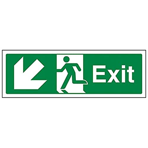 VSafety Exit Arrow Down Left Schild – Querformat, 300 mm x 100 mm – selbstklebendes Vinyl von V Safety