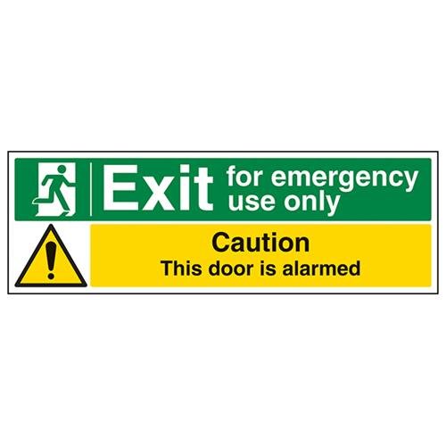 vsafety 21012bp-r Sicherer Zustand Exit Schild, EXIT für Notfall Verwendung nur/Tür beunruhigt, Landschaft, 1 mm starrer Kunststoff, 600 mm x 200 mm x 200 mm, schwarz, grün, gelb von VSafety