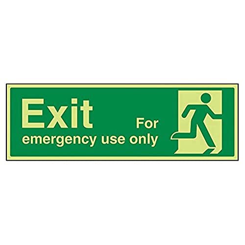 vsafety 21013bj-r Sicherer Zustand Exit Schild, EXIT für Notfall Verwendung nur Man rechts, Landschaft, 1 mm starrer Kunststoff, 450 mm x 150 mm, grün von VSafety