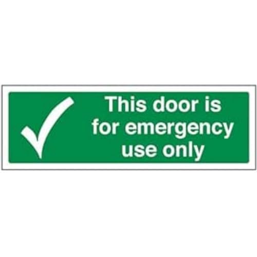 VSafety This Door Is For Emergency Use Only Schild – Querformat – 300 mm x 100 mm – 1 mm starrer Kunststoff von V Safety