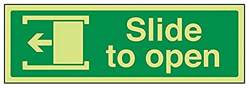 VSafety englisches Schild "Slide To Open" (links), leuchtet im Dunkeln, 300 mm x 100 mm, starrer Kunststoff von V Safety