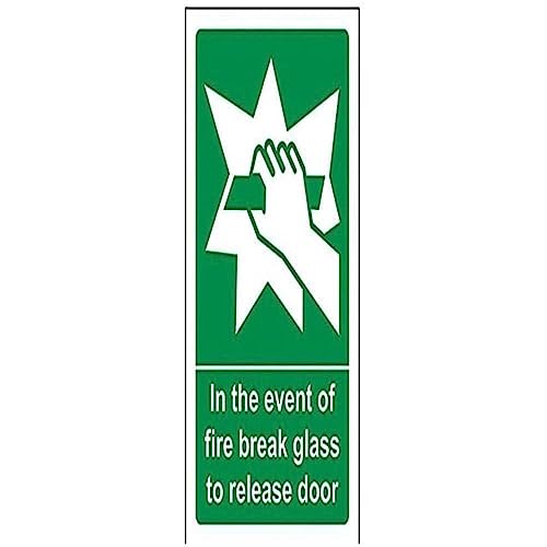 vsafety 23019 ag-s "Break Glass, RELEASE, Tür" Sicher Zustand Allgemeine Schild, selbstklebend, Hochformat, 100 mm x 150 mm, grün von VSafety