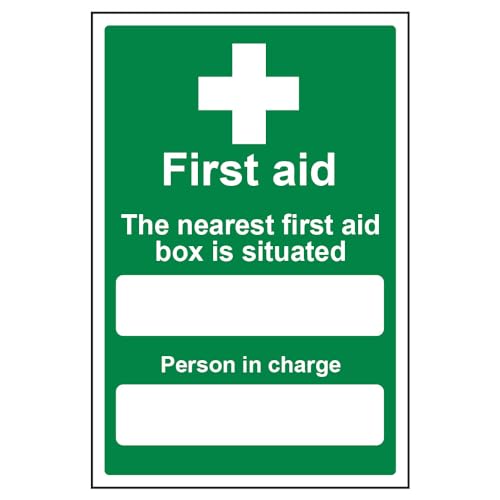 vsafety 31010 au-r die "Nearest First Aid Box befindet sich" Erste Hilfe Allgemeine-Zeichen, starrer Kunststoff, Porträt, 200 mm x 300 mm, grün von VSafety