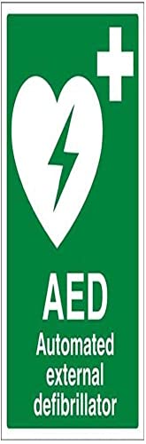 vsafety 31033 au-r "AED Automatiesierter Externer Defibrillator" Erste Hilfe Allgemeine Zeichen, starrer Kunststoff, Porträt, 200 mm x 300 mm, grün von VSafety