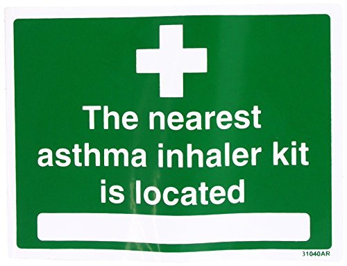 VSafety 31040AX-S "The Nearest Asthma Inhaler Kit Is Located" Erste-Hilfe-Allgemeinschild, selbstklebend, Querformat, 200 mm x 150 mm, Grün von V Safety