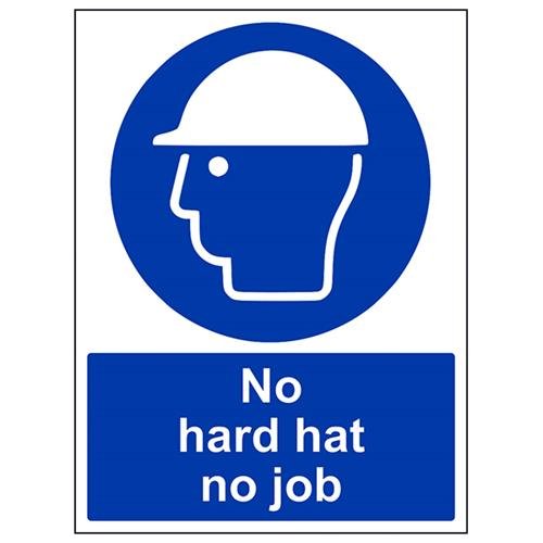 vsafety 41005bc-s "No Hard Hat No Job" Pflicht Schutzbekleidung Schild, selbstklebend, Porträt, 300 mm x 400 mm, blau von VSafety