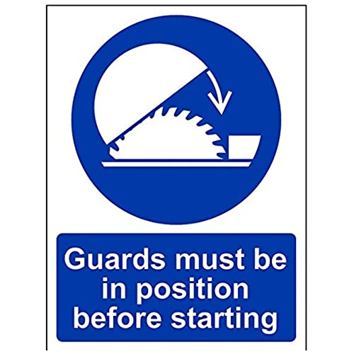 VSafety Schild mit Aufschrift "Guard Must Be In Position Before Starting", Hochformat, 150 x 200 mm, 1 mm starrer Kunststoff von V Safety