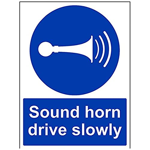 vsafety 43011bc-s Pflicht Allgemeine Schild, selbstklebend,"Sound Ihr Horn Drive langsam, Portrait, 300 mm x 400 mm, blau von VSafety