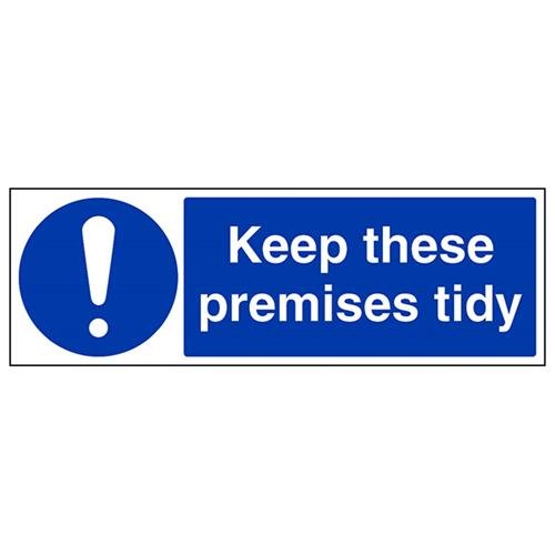 VSafety Schild "Keep Premises Tidy" – Querformat – 450 mm x 150 mm – 1 mm starrer Kunststoff von V Safety