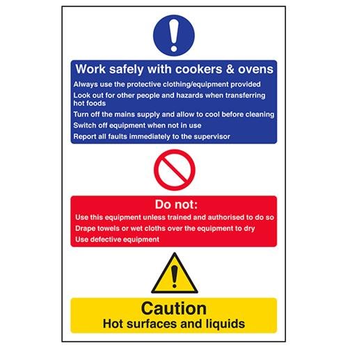 VSafety Work Safely With Cookers & Ovens Schild aus starrem Kunststoff, Hochformat, 200 x 300 mm, 1 mm von V Safety