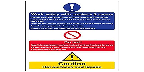 VSafety 44003AU-S Schild "Work Safely With Cookers & Ovens", 200 mm x 300 mm, 3 Stück von V Safety