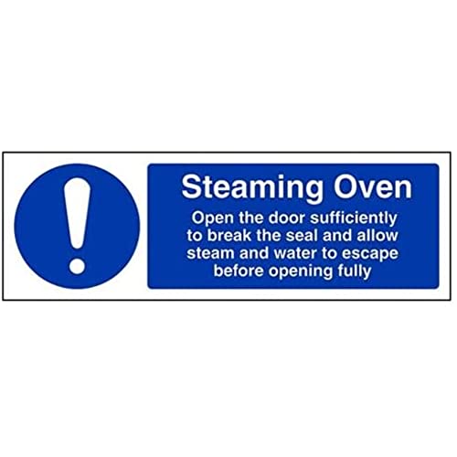 vsafety 44028 ax-s Pflicht Catering Schild, selbstklebend, Dämpfen Ofen," Landschaft, 300 mm x 100 mm, blau von VSafety