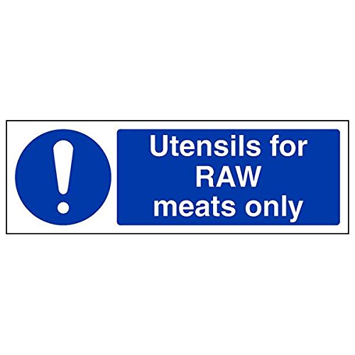 VSafety 44042AX-S Schild "Utensils For Raw Meats Only", Querformat, 300 mm x 100 mm, 3 Stück von V Safety