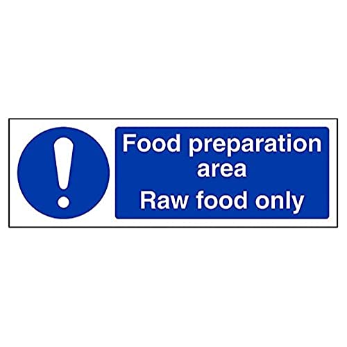 vsafety 44062 ax-s Pflicht Catering Schild, selbstklebend, Lebensmittelzubereitung Bereich/RAW Food nur, Landschaft, 300 mm x 100 mm, blau von VSafety